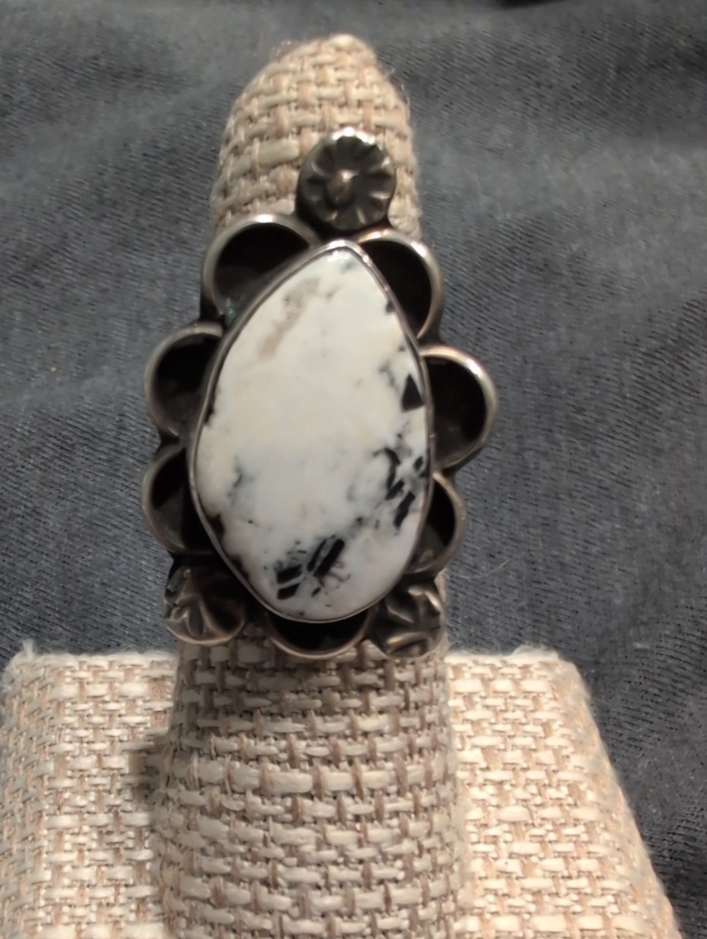 Navajo Made White Buffalo Teardrop Statement Ring